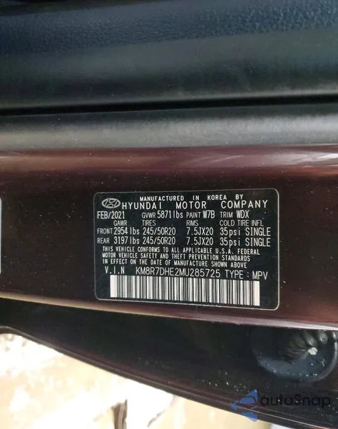 2021 Hyundai Palisade Calligraphy from USA, damaged, VIN KM8R7DHE2MU285725